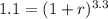 1.1=(1+r)^{3.3}