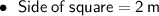 \:\:\:\:\bullet\:\:\:\sf{Side \: of \: square = 2 \: m }