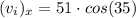 \displaystyle (v_i)_x =  51 \cdot cos(35)