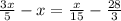 \frac{3x}{5}-x=\frac{x}{15}-\frac{28}{3}