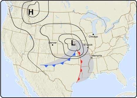 What does the line of blue triangles mean on a weather map? a warm front a