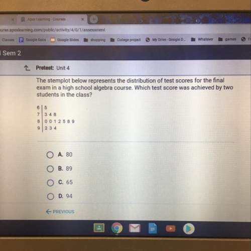 the stemplot below represents the distribution of test scores for the final exam in a h