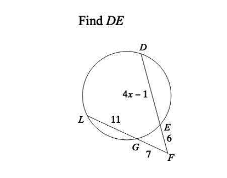 Find the measure of the line segment de.a) 15 b) 13 c) 21