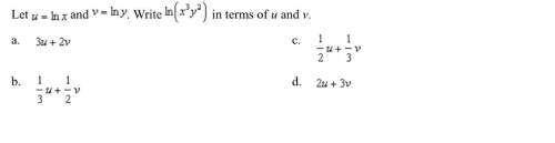 Write ln(x^3y^2) in terms of u and v (picture provided)
