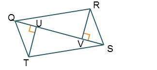 Given qt = sr, qv = su, and the diagram, prove that triangles qut and svr are congruent. write a par