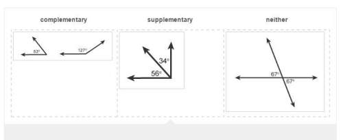 Classify each pair of labeled angles as complementary, supplementary, or neither. drag a