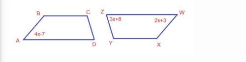 Trapezoid abcd and wxyz are congruent trapezoids. what is the value of x?  a. x = -5