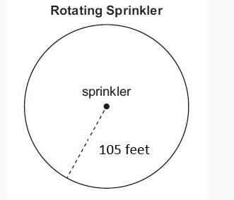 Alocal farmer is using a rotating sprinkler to water some newly planted grass. the water sprays from