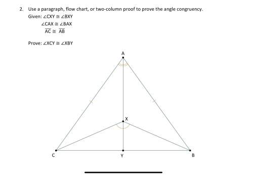 Use a paragraph, flow chart, or two-column proof to prove the angle congruency.