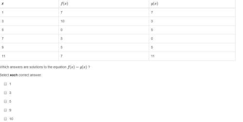 The table shows values for functions f(x) and g(x) . which answers are solutions to the