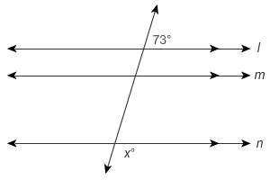 Lines l, m, and n are parallel. what is the value of x? ° parallel lines labeled, top to bottom, l,