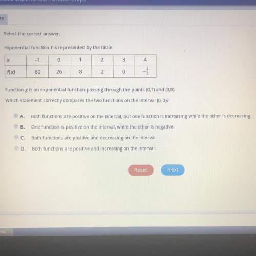 50pts pls ! exponential function f is represented by the table.