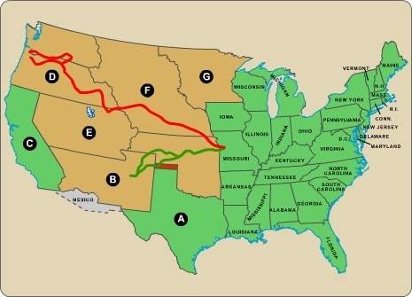 Which letter identifies territory that was first settled by a religious group led by brigham young?