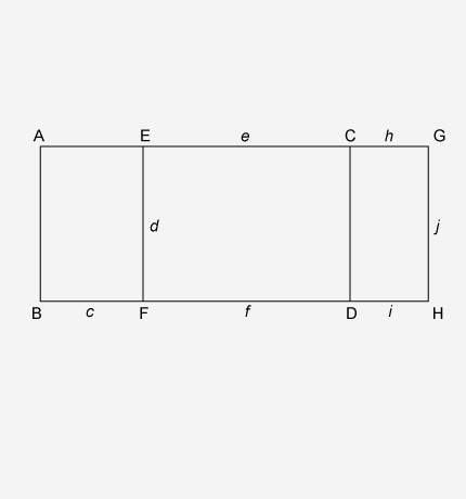 Which formula gives the area of rectangle efhg?  1. area = d × j 2. area = (