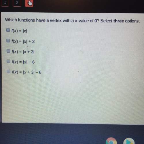 Which functions have a vertex with a x-value of 0? select three options. f(x) = |x1| f(