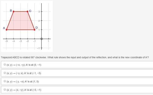 Will give  trapezoid abcd is rotated 90° clockwise. what rule shows the input and