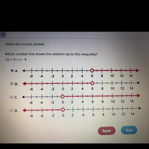 Which number line shows the solution set to this inequality?  -2x +9&lt; x-9