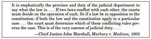 What power of the courts does this quote describe? explain why the marbury v. madison case was so s