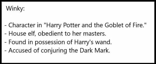 Question 4 of 20

What was one reason Mr. Diggory accused Winky of conjuring the Dark Mark?
А
She ha