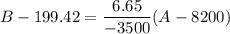 \displaystyle B-199.42=\frac{6.65}{-3500}(A-8200)