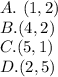 A.\ (1, 2) \\ B. (4, 2)\\ C. (5, 1) \\ D. (2, 5)