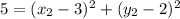 5 = (x_2 - 3)^2 + (y_2 - 2)^2