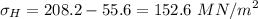 $\sigma_{H} = 208.2 - 55.6 = 152.6 \ MN/m^2$