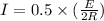 I = 0.5\times (\frac{E}{2R})