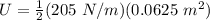 U=\frac{1}{2} (205 \ N/m)(0.0625 \ m^2)