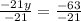 \frac{-21y}{-21}=\frac{-63}{-21}