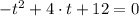 -t^{2}+4\cdot t +12 = 0