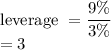 \text{leverage }=\dfrac{9\%}{3\%}\\=3