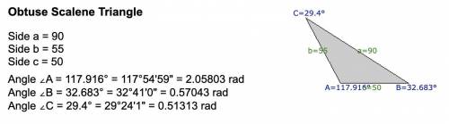 Find C.

Round to the nearest tenth.
90 ft
55 ft
A
В
50 ft
C = [? ]°
YLaw of Cosines: c2 = a+ b2 - 2