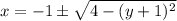 x = -1 \pm \sqrt{4 - (y+1)^2}