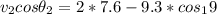 v_2 cos\theta_2 = 2 * 7.6 -9.3 * cos_19