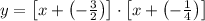 y = \left[x+\left(-\frac{3}{2} \right)\right]\cdot \left[x+\left(-\frac{1}{4} \right)\right]