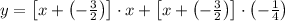 y = \left[x+\left(-\frac{3}{2} \right)\right]\cdot x +\left[x+\left(-\frac{3}{2} \right)\right]\cdot \left(-\frac{1}{4} \right)