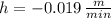 h = -0.019\,\frac{m}{min}