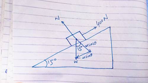 Aperson is pushing a heavy cart with a mass of 1750kg up a ramp at a 15 degree incline. if the perso