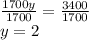 \frac{1700y}{1700}=\frac{3400}{1700}\\y=2