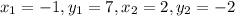 x_1=-1, y_1=7,x_2=2, y_2=-2