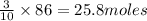 \frac{3}{10}\times 86=25.8moles