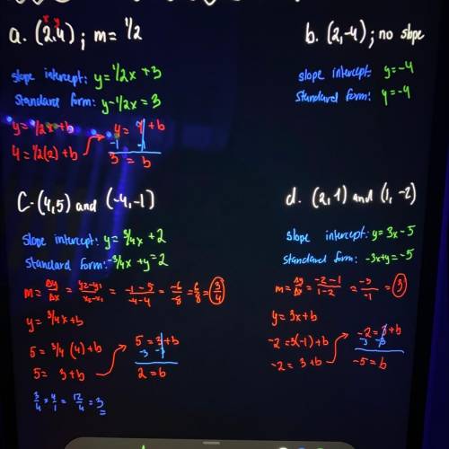 Write the slope-intercept form of the line. then, rewrite the equation in standard form.