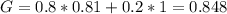 G = 0.8*0.81 + 0.2*1 = 0.848