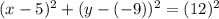 (x-5)^2+(y-(-9))^2=(12)^2