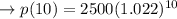 \to p(10)=2500(1.022)^{10}