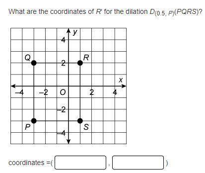 What are the coordinates of R' for the dilation D(0.5. p)(PQRS)?