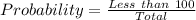 Probability = \frac{Less\ than\ 100}{Total}