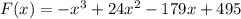 F(x)=-x^3+24x^2-179x+495