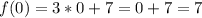 f(0)=3*0+7=0+7=7